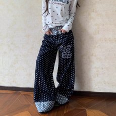 批发美式<b class='q'>设计</b>感波点满印刺绣阔腿牛仔裤男女简约百搭休闲ins长裤