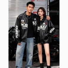 批发美式复古酷感十足街头风春秋高街赛车服<b class='q'>皮衣</b>夹克刺绣<b class='q'>机车</b>立领外套