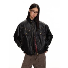 批发A PUEE美式复古肌理设计感PU<b class='q'>皮衣</b>夹克boxy多口袋廓形<b class='q'>机车</b>服外套潮