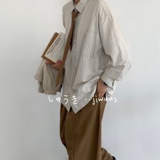 批发春秋日系复古浅色条纹长袖<b class='q'>衬衫</b>男女生学院风上衣休闲宽松<b class='q'>衬衣</b>外套
