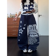 批发小鱼是条咸鱼美式复古字母五角星印花男女宽松休闲街舞阔腿长裤