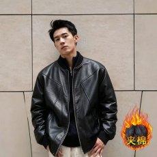 批发美式高街解构棒球服夹克男痞帅皮衣<b class='q'>百搭</b>复古宽松休闲运动外套