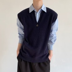 批发2026年新款休闲<b class='q'>男</b>马甲新款<b class='q'>男</b>士<b class='q'>背心</b>V领保暖灰色简约套头衫