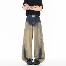 批发扎染牛仔裤男2026秋冬新款解构拼接美式水洗宽松直筒休闲裤子