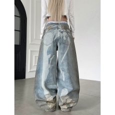 批发春秋季美式休闲痞帅复古做旧牛仔裤男直筒宽松通勤<b class='q'>百搭</b>阔腿弯刀裤