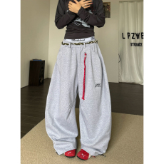 批发美式复古辣妹嘻哈爵士舞腰绳休闲卫裤宽松<b class='q'>百搭</b>运动拖地裤