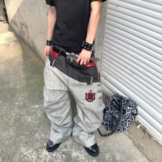批发2026秋季新款高端拼接牛仔裤男韩版宽松水洗刺绣印花休闲长裤潮