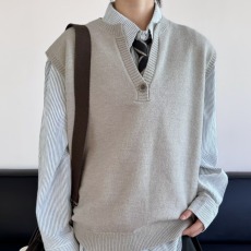 批发日系复古学院风V领针织马甲<b class='q'>男</b>女秋冬纯色情侣无袖<b class='q'>背心</b>坎肩打底衫