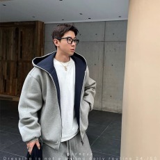 批发美式重磅双拉链<b class='q'>连帽卫衣</b>外套男秋冬痞帅休闲外套加厚撞色情侣开衫