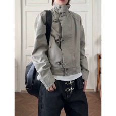 批发美式解构拼接飞机扣夹克男款复古做旧vintage外套短款廓形棒球服