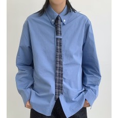 批发美式男女装秋季纯色<b class='q'>衬衫</b>2026年潮流纯色舒适配领带时尚长袖<b class='q'>衬衣</b>