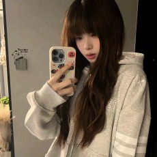 批发2026新款美式高街白灰色三条杠刺绣字母卫衣女宽松潮牌情侣装外套
