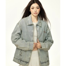 批发<b class='q'>街头</b>嘻哈刺绣翻领牛仔夹克男女款宽松做旧设计感扎染水洗褂子外套