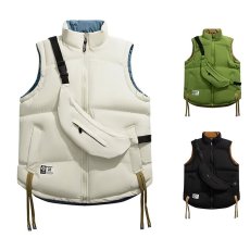批发马甲男立领有型运动风加厚秋冬季新款双面穿棉服马甲<b class='q'>百搭</b>情侣款