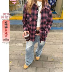 批发美式街头复古渐变格纹<b class='q'>衬衫</b><b class='q'>衬衣</b>男女慵懒风百搭潮牌情侣外套格子