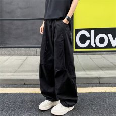 批发美式复古军绿色皱褶工装<b class='q'>裤</b>男女ins街头宽松直筒抽绳休闲长<b class='q'>裤</b>子