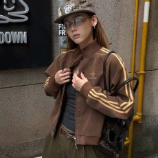 批发美式三条杠荔枝纹pu<b class='q'>皮衣</b>外套<b class='q'>男</b>女秋复古潮牌防风机能运动立领夹克