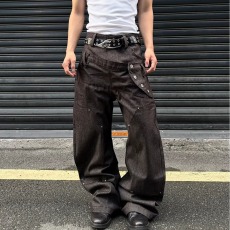 批发2026新品时尚修身百搭男装牛仔工装弹力贴布叠层喇叭牛仔<b class='q'>长裤</b>