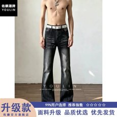 批发美式高街复古黑色微喇<b class='q'>牛仔裤</b><b class='q'>男</b>痞帅显瘦<b class='q'>修身</b>休闲垂坠感直筒长裤