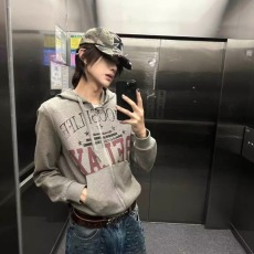 批发美式<b class='q'>欧美</b>风连帽卫衣男女宽松休闲灰色字母印花潮流上衣短款外套男