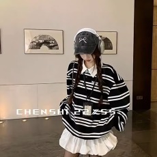 批发2026新款美式高街撞色条纹polo衫套头卫衣女秋冬宽松韩系小众上衣