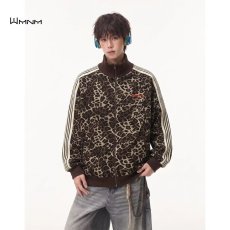 批发美式复古高级感豹纹外套男士秋冬新款<b class='q'>街头</b>设计感拼皮烫钻夹克
