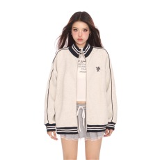 批发美式复古撞色立领棒球服卫衣秋季运动<b class='q'>休闲</b>百搭情侣开衫夹克外套