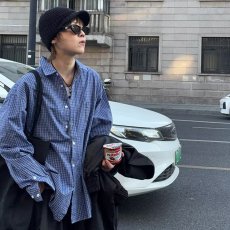 批发蓝色格子衬衫男女秋季新款韩系宽松小个子休闲内搭外穿<b class='q'>百搭</b>衬衣外套