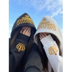 批发美式<b class='q'>街头</b>皇冠字母设计连帽卫衣男女秋冬学院风宽松加厚重磅上衣