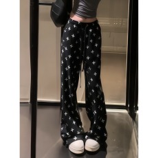 批发大码胖mm韩系甜辣十字架满印休闲裤<b class='q'>女</b>秋季新款宽松阔腿运动<b class='q'>长裤</b>潮