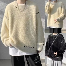 批发美式高街重磅圆领毛衣男新款上衣宽松<b class='q'>男生</b>纯色oversize<b class='q'>外套</b>潮