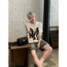 批发春秋新款美式复古街头直喷<b class='q'>纯棉</b>百搭<b class='q'>T</b><b class='q'>恤</b>长袖宽松圆领打底衫上衣