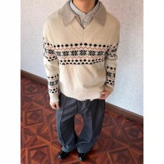 批发2026秋冬费尔岛提花毛衣男女美式慵懒情侣假两件套头保暖针织衫