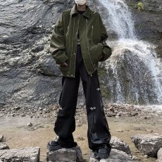 批发美式高街设计感小众翻领夹克男女复古潮牌宽松百搭休闲纯色外套