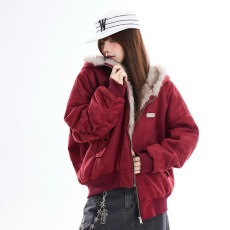 批发美式座山雕皮草毛领派克服女冬季加厚宽松连帽保暖棉服休闲外套女