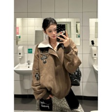 批发美式复古十字架设计感外套男女春秋季宽松高级感情侣夹克潮