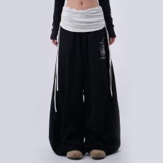 批发美式街头风假两件拼色腰头阔腿裤<b class='q'>女</b>黑色显瘦百搭爵士舞裤休闲<b class='q'>长裤</b>