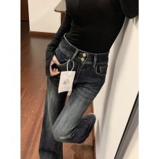 批发美式微喇牛仔裤女秋冬季加厚2026新款双排扣显瘦宽松喇叭<b class='q'>裤子</b>