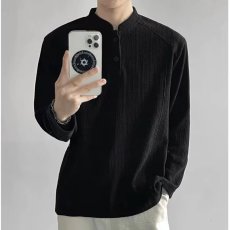 批发高端美式复古麦穗纹长袖<b class='q'>T</b><b class='q'>恤</b>男士2026秋季新款亨利领户外休闲上衣