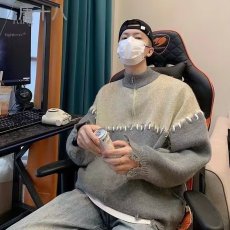 批发秋<b class='q'>冬</b>高级感痞帅加厚灰色毛衣男慵懒风松弛感针织开衫外套日系ins