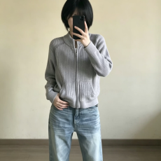 批发日系慵懒风开衫毛衣男女秋<b class='q'>冬</b>季潮牌宽松针织衫外穿拉链灰色外套
