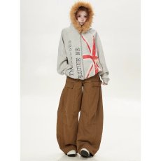 批发美式街头复古旗帜拼接毛领连帽卫衣男女2026年秋季新款开衫外套潮