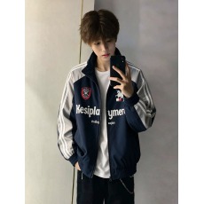 批发美式高街撞色印花机车<b class='q'>夹克</b>男秋季潮牌痞帅立领棒球服条纹<b class='q'>运动</b>外套