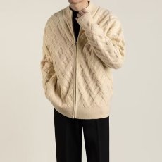 立领开衫拉链针织外套男士春秋季2025新款高级感菱形格子毛衣夹克