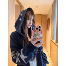 批发2026新款星星烫钻美式复古连帽拉链卫衣男女宽松<b class='q'>街头</b>开衫外套