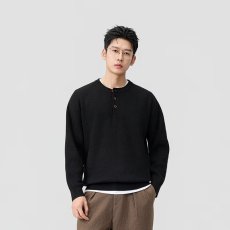 批发假两件毛衣男加厚2026冬季新款青年亨利领针织毛衣男装休闲毛衣潮