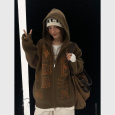 批发巨好看连帽拉链提花慵懒风针织衫<b class='q'>男</b>女款秋冬季潮流宽松<b class='q'>毛衣</b>外套