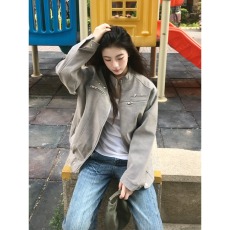 批发美式高街PU皮衣外套男女秋工装飞行<b class='q'>夹克</b>cleanfit高级感棒球服
