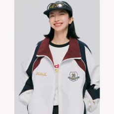 批发美式复古拼接撞色立领夹克男女宽松情侣秋季棒球服运动休闲外套潮