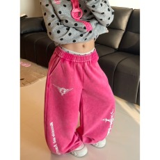 批发新款ins潮流<b class='q'>百搭</b>多巴胺玫粉色阔腿裤女宽松垂感休闲裤街舞运动裤